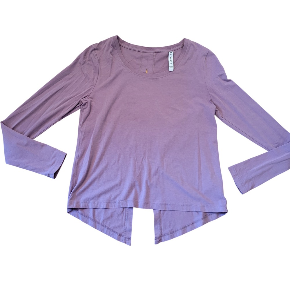 Athleta‎ S Long Sleeve Top Dusty Purple Open Keyhole Back Split Tie Hem 631814